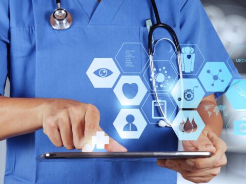 Medicine doctor hand working with modern computer interface